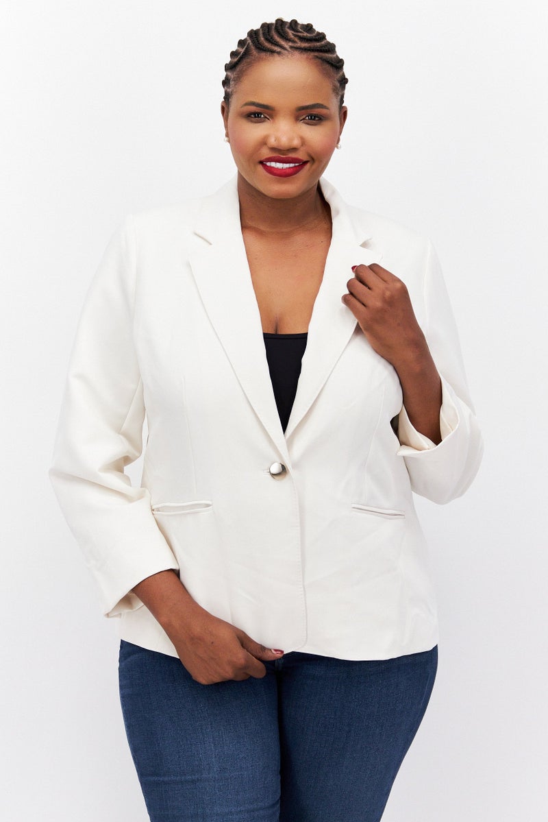ANNE KLEIN بليزر نسائي بلس سايز بياقة مشقوقة، أبيض - Image 1
