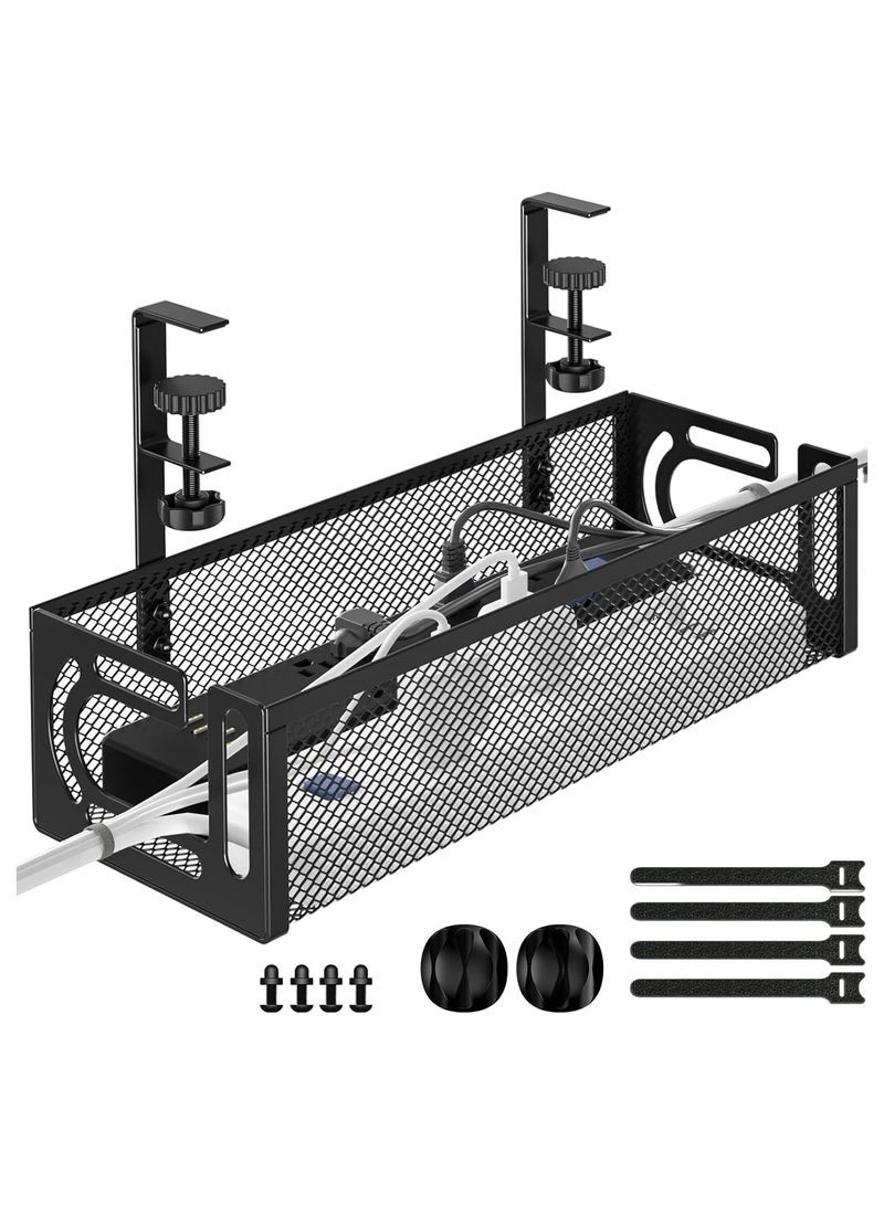 DURKU Under Desk Cable Management Tray, Cable Organizer, Cable Management Box, Cord Organizer for Desk, Under Desk Storage for Office Home - No Drill to Desk Cable Raceway - Image 1