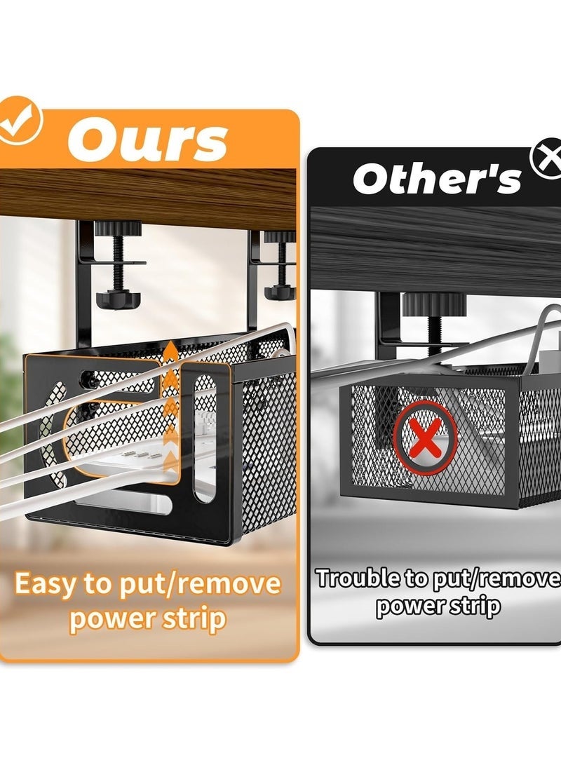 DURKU Under Desk Cable Management Tray, Cable Organizer, Cable Management Box, Cord Organizer for Desk, Under Desk Storage for Office Home - No Drill to Desk Cable Raceway - Image 2