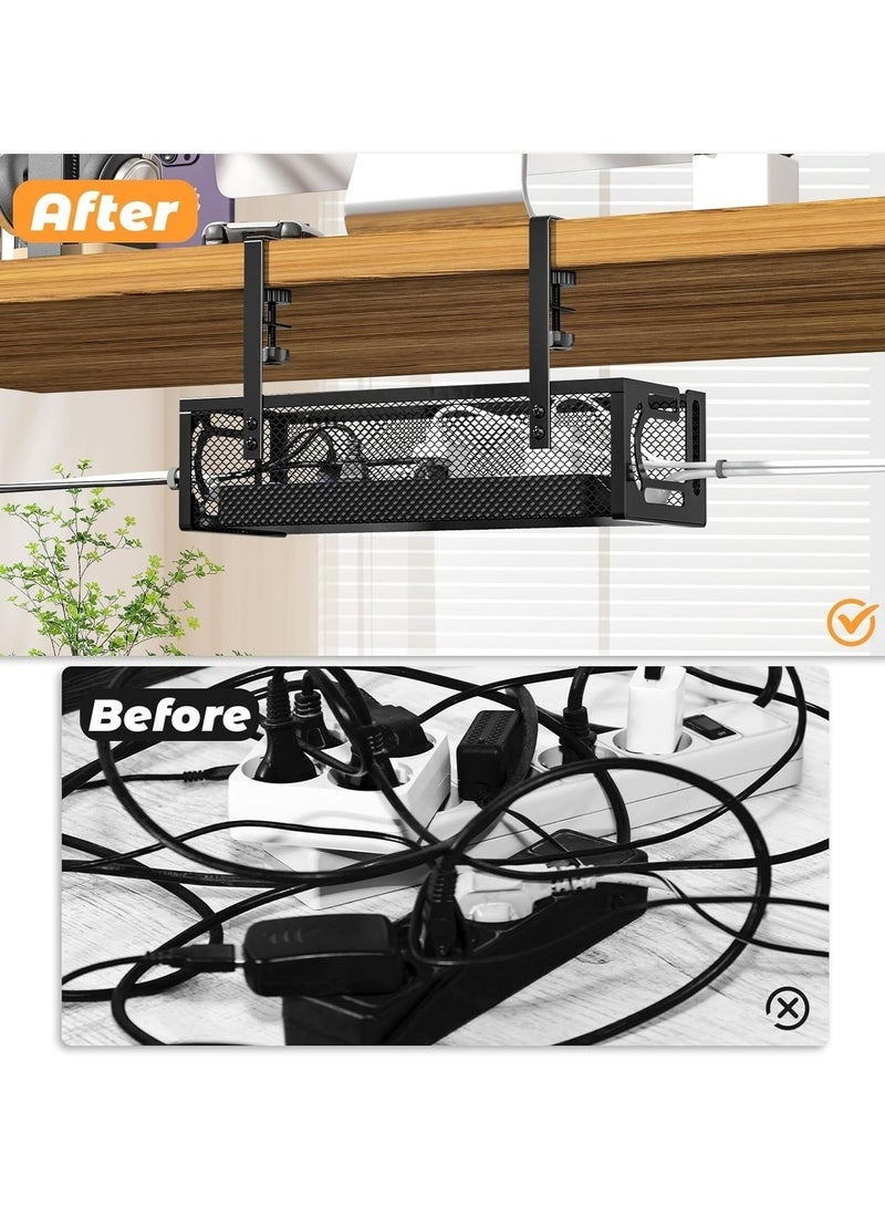DURKU Under Desk Cable Management Tray, Cable Organizer, Cable Management Box, Cord Organizer for Desk, Under Desk Storage for Office Home - No Drill to Desk Cable Raceway - Image 3