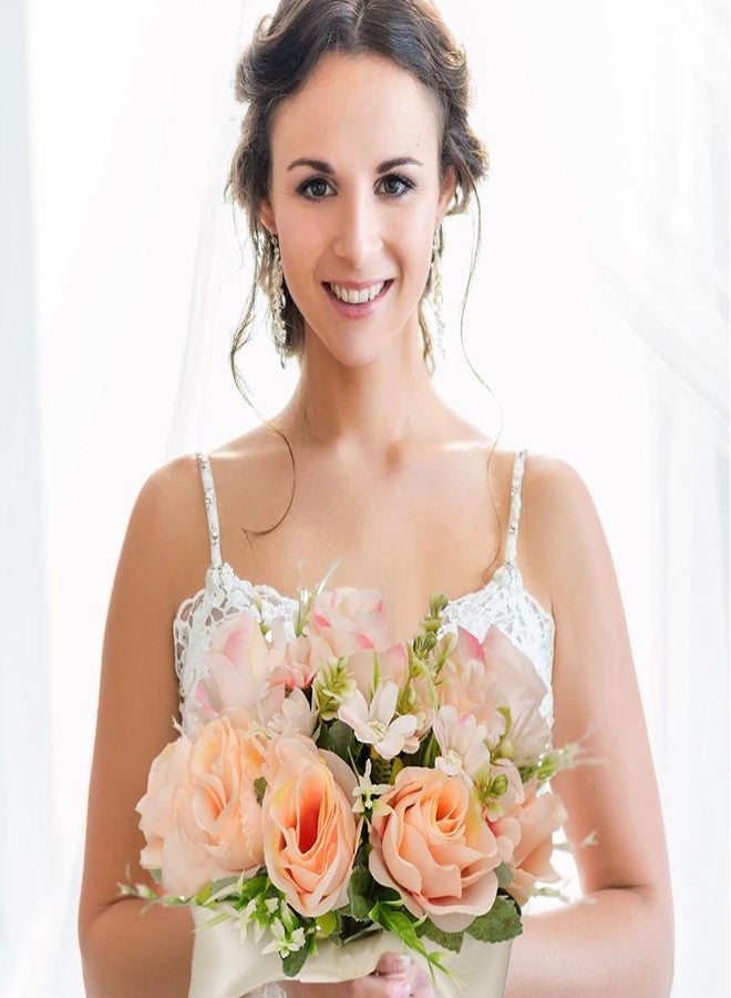CYANLUX Wedding Bouquets for Bride Bridesmaid Bouquet Champagne White Artificial Roses Flowers for Wedding Valentine's Day Church Home Decoration (Champagne)… - Image 2