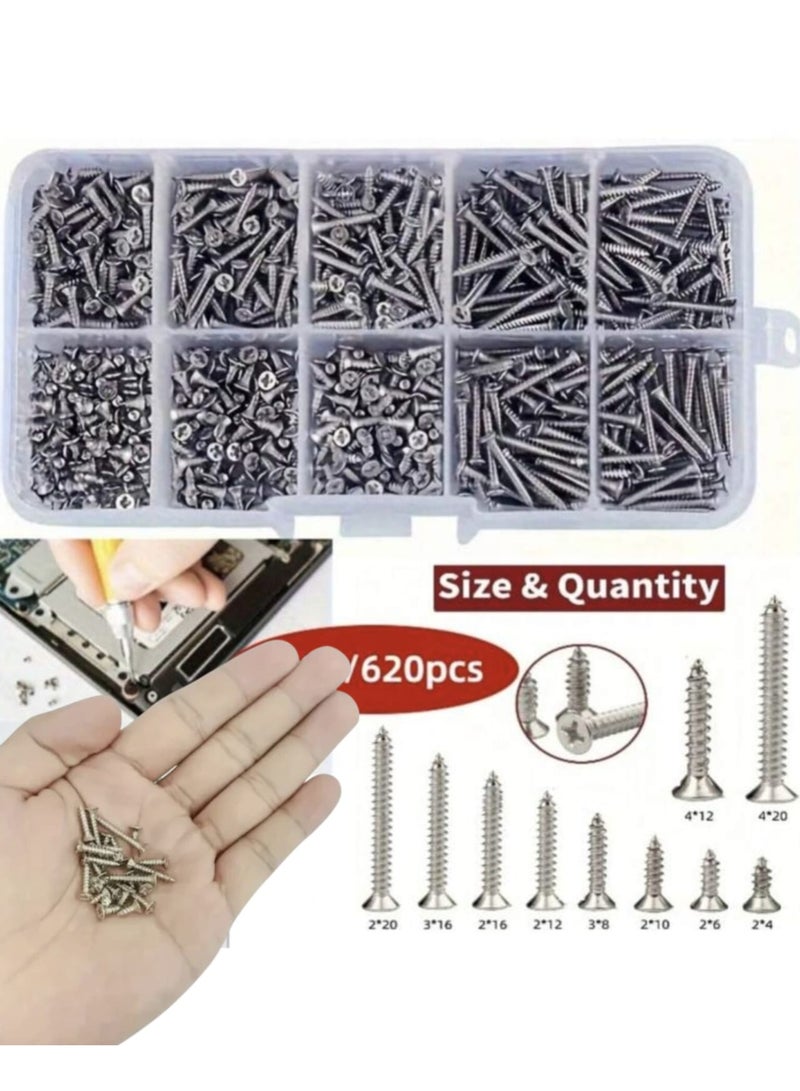 620-piece self-tapping screw assortment set M2 M3 M4 mounting screw kit locking nuts wood screws screw set - Image 1