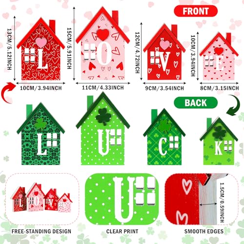 Yousoontic 4 Pcs St. Patrick's Day Table Decorations Green Shamrock Wooden Centerpieces St Patricks Day Double-sided Luck Sign Reversible House Tiered Tray Decor Green Shamrocks Decor for Party Indoor - Image 4