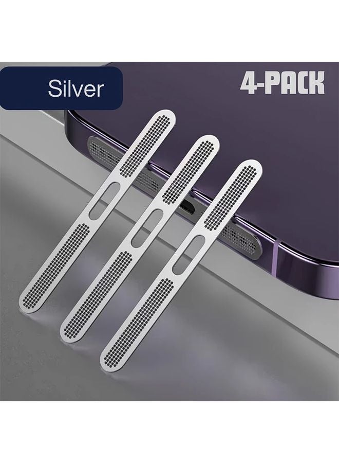 4 Pack Silvery Metal Dust Filters for iPhone 16 15 14 13 12 Series Durable Protective Screen - Image 1
