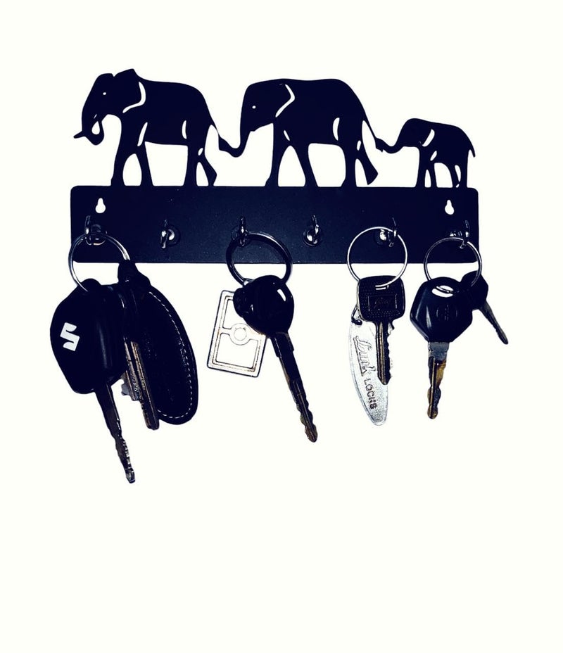 Akshiv Exports Decorative Key Hanger Key Holders for Wall Home Decor Items Best Gifting Items Wooden Keys Organizer 3 Elephants Size 205 CM X 105 CM  - Image 1