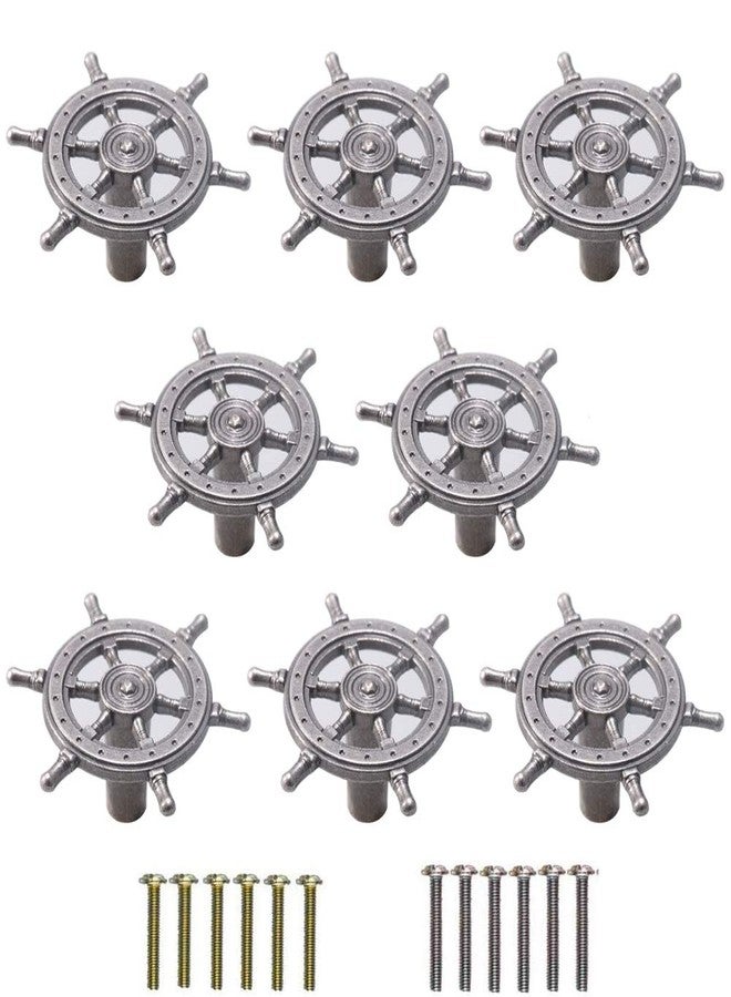 luluxing 8 Pcs Ocean Nautical Theme Design Ships Wheel Knobs for Dresser Cabinet Wardrobe Drawer Zinc Alloy Retro Drawer Single Hole Handle - Image 1