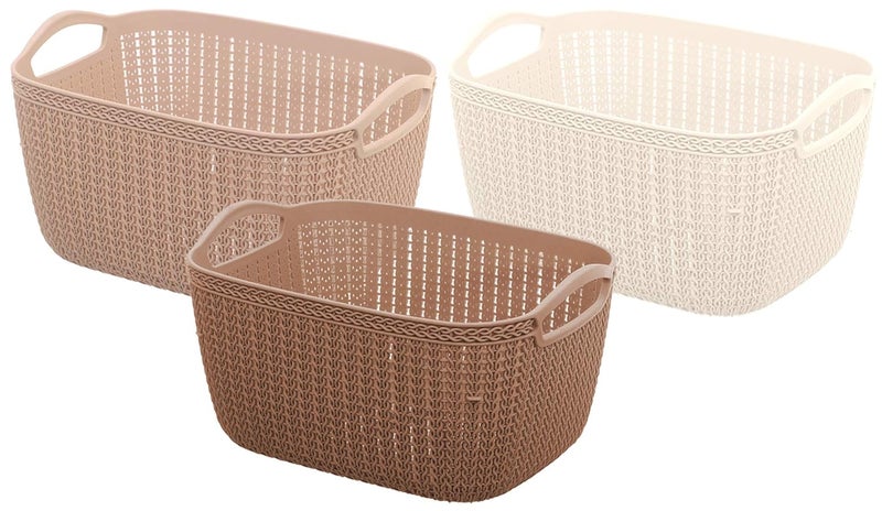 Kuber Industries Kuber Industries Plastic 3 Pieces Multipurpose Medium Size Flexible Storage Baskets/Fruit Vegetable Bathroom Stationary Home Basket with Handles (Peach & Brown & Cream) -CTKTC43263  - Image 1