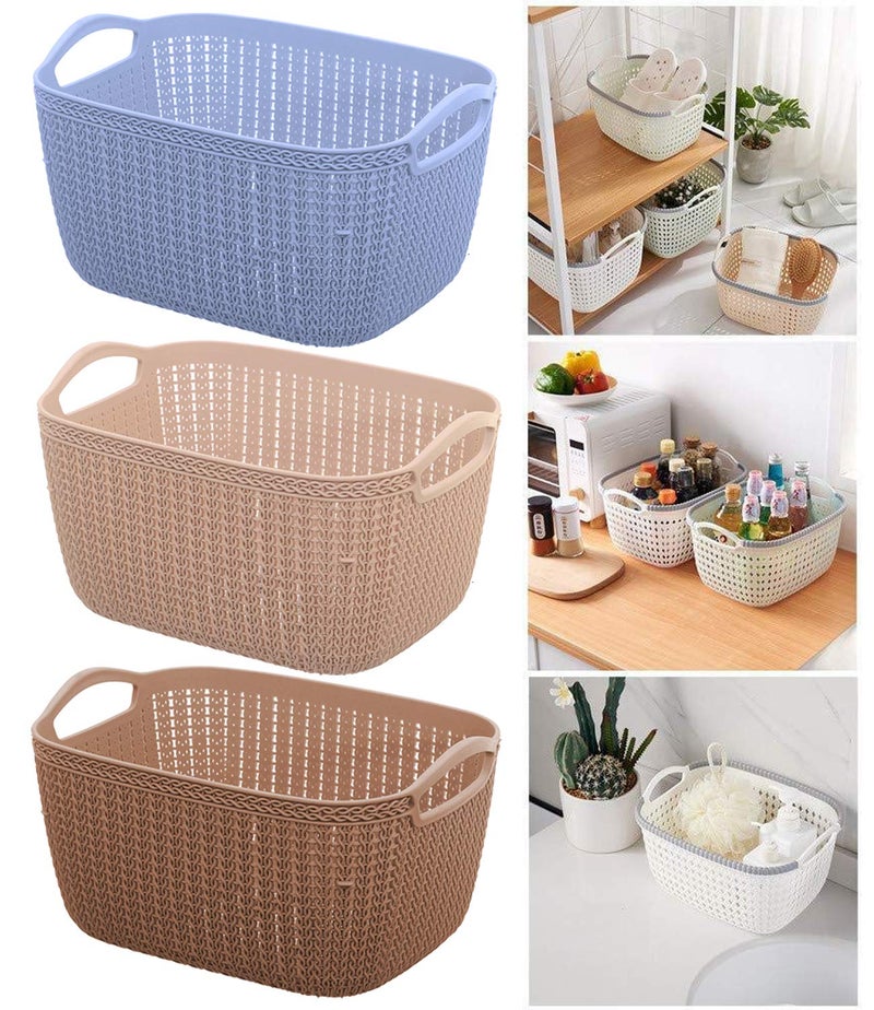 Kuber Industries Kuber Industries Plastic 3 Pieces Multipurpose Medium Size Flexible Storage Baskets/Fruit Vegetable Bathroom Stationary Home Basket with Handles (Peach & Brown & Cream) -CTKTC43263  - Image 2