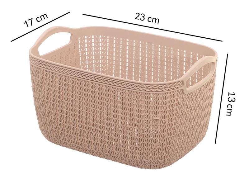 Kuber Industries Kuber Industries Plastic 3 Pieces Multipurpose Medium Size Flexible Storage Baskets/Fruit Vegetable Bathroom Stationary Home Basket with Handles (Peach & Brown & Cream) -CTKTC43263  - Image 3