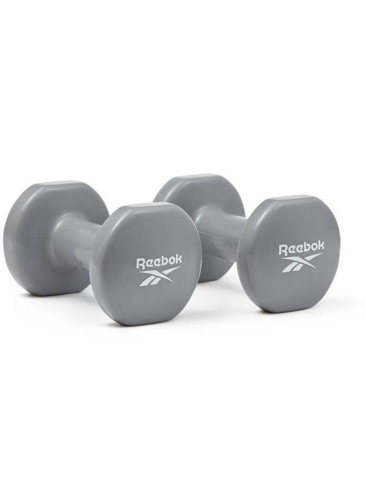 ريبوك دمبلز مطاطية سداسية 4 كجم (زوج) – متينة ومستقرة للتدريب في المنزل أو النادي - Image 1