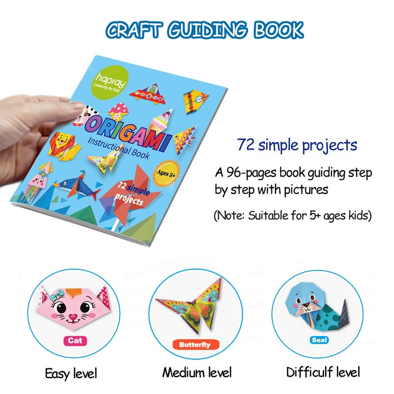 hapray Origami Kit 144 sheets Origami Paper for Kids 72 Patterns with Craft Guiding Book - Image 4