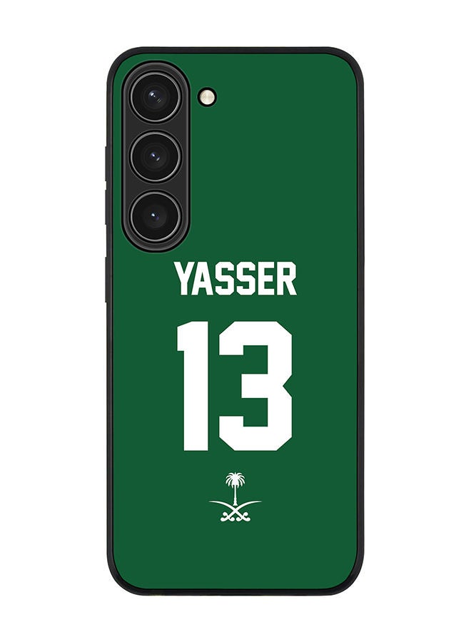 Stylizedd Rugged Black edge case for Samsung Galaxy S23 5G Slim fit Soft Case Flexible Rubber Edges Anti Drop TPU Gel Thin Cover - Football Team - Saudi Arabia Player Name - Yasser - Image 1