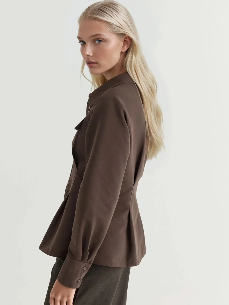 HICCUP Fitted Long Sleeve Shirt with Zipper Detail