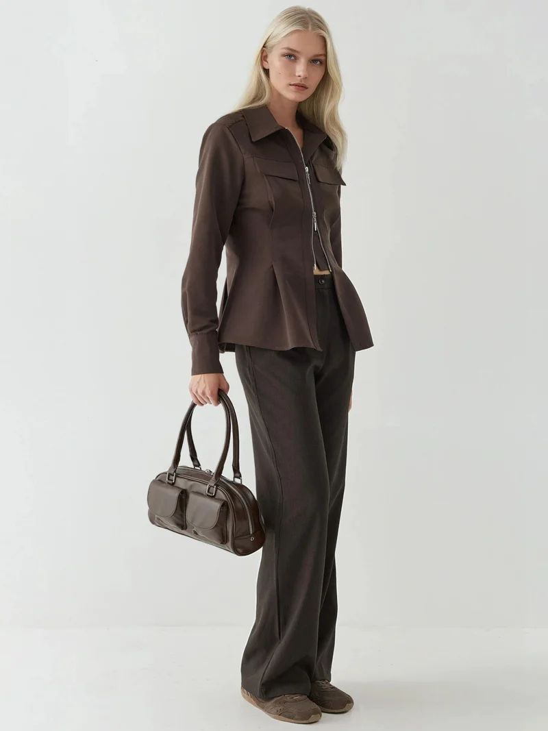 HICCUP Fitted Long Sleeve Shirt with Zipper Detail