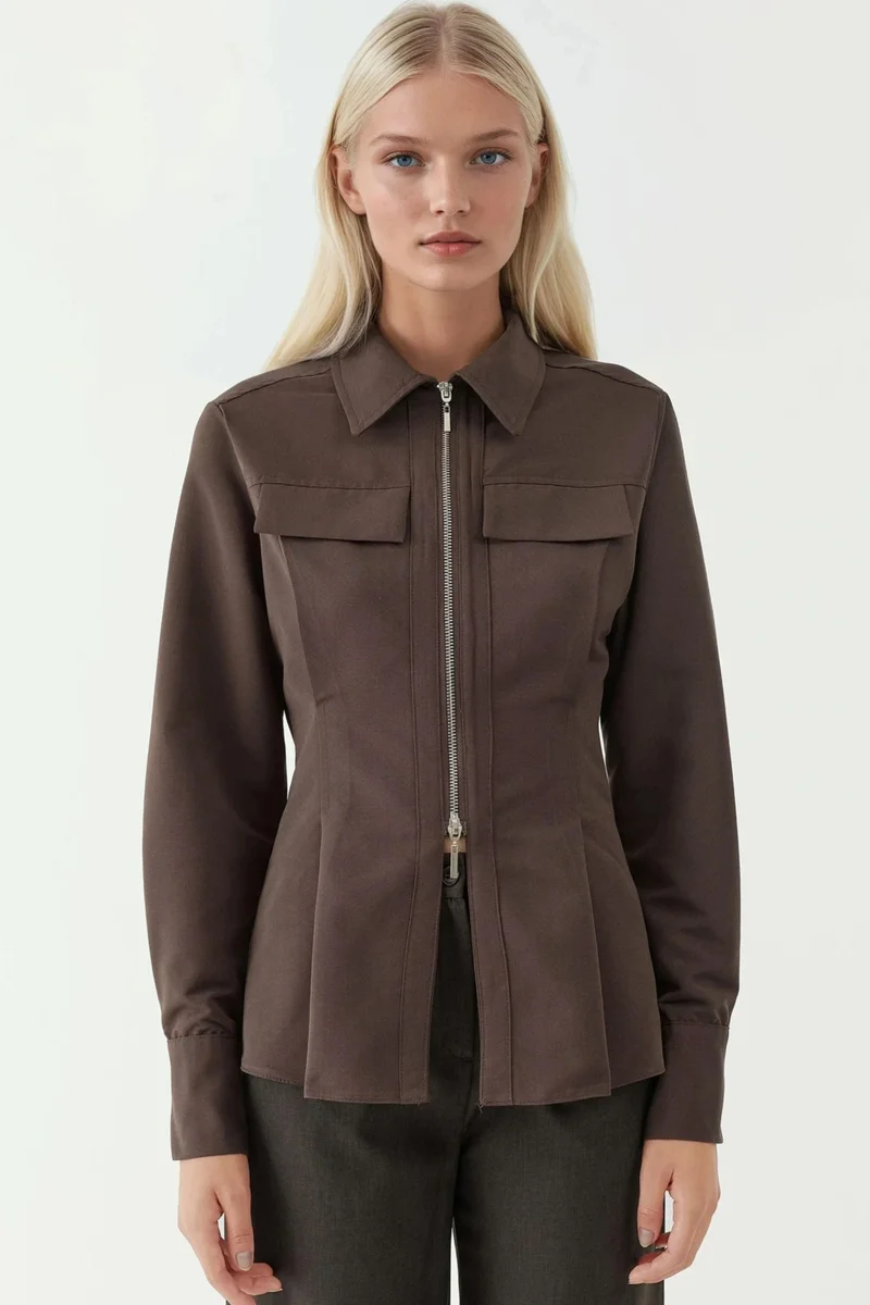 Hiccup Fitted Long Sleeve Shirt with Zipper Detail