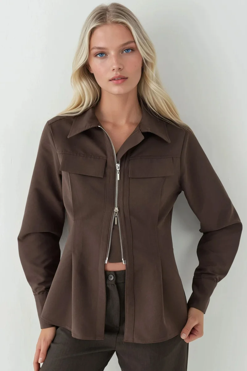 Hiccup Fitted Long Sleeve Shirt with Zipper Detail