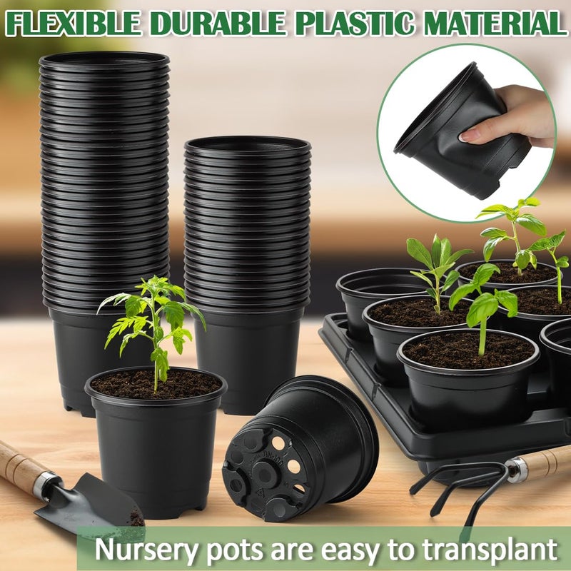 RooTrimmer 4 Inch Plastic Plant Pots 60 Pcs and 12 Cell Nursery Pots Trays 5 Pcs, Thick Sturdy Seeds Starting Germination Shuttle Carrying Trays, Black Small Planter Nursery Propagation 5 Sets - Image 4