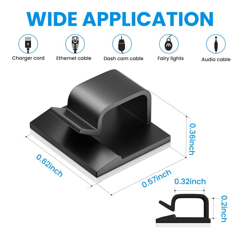 TEZOP Adhesive Cable Management Clip (20Pcs Black),Cord Management Under Desk,Wire Organizer for TV PC Ethernet HDMI Extension Cord Power Plug - Image 2