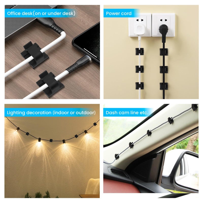 TEZOP Adhesive Cable Management Clip (20Pcs Black),Cord Management Under Desk,Wire Organizer for TV PC Ethernet HDMI Extension Cord Power Plug - Image 3