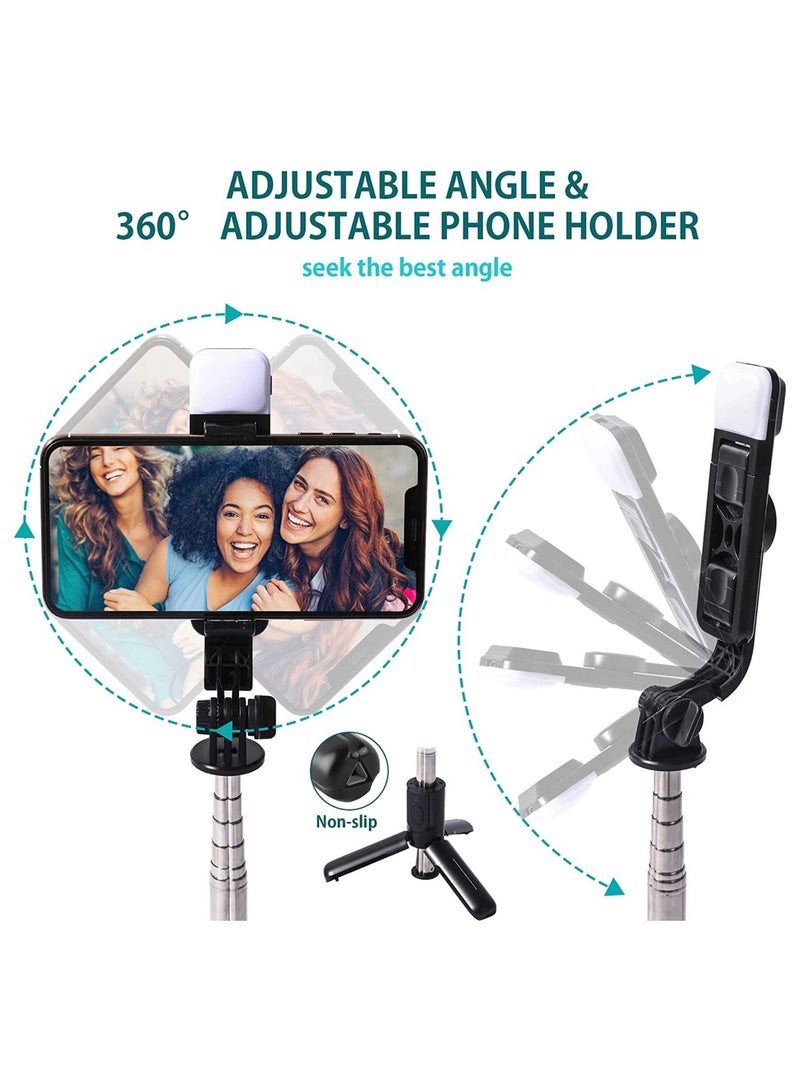 Mini Selfie Stick Tripod, Extendable 3 in 1 Selfie Stick Tripod with Remote, ​Phone Tripod with 3 Light Modes, 6 Brightness Levels, Selfie Stick for iPhone 12/11/11 - Image 4