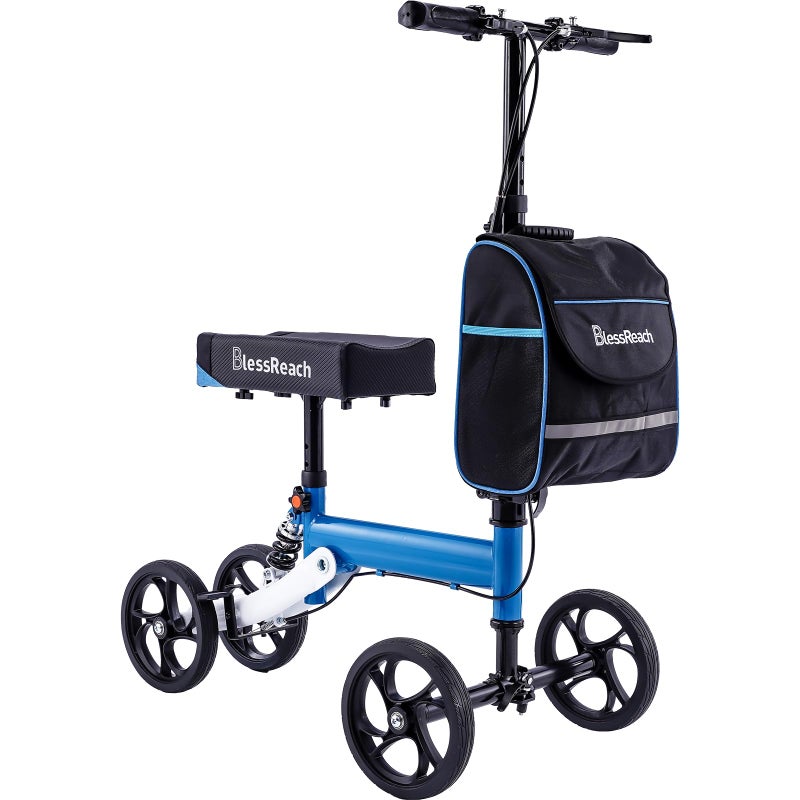 BlessReach Knee Scooter Steerable Knee Walker Deluxe Medical Scooter for Foot Injuries Adult Compact Crutches,Supports Up to 300 lbsï¼ˆBlueï¼‰ - Image 1