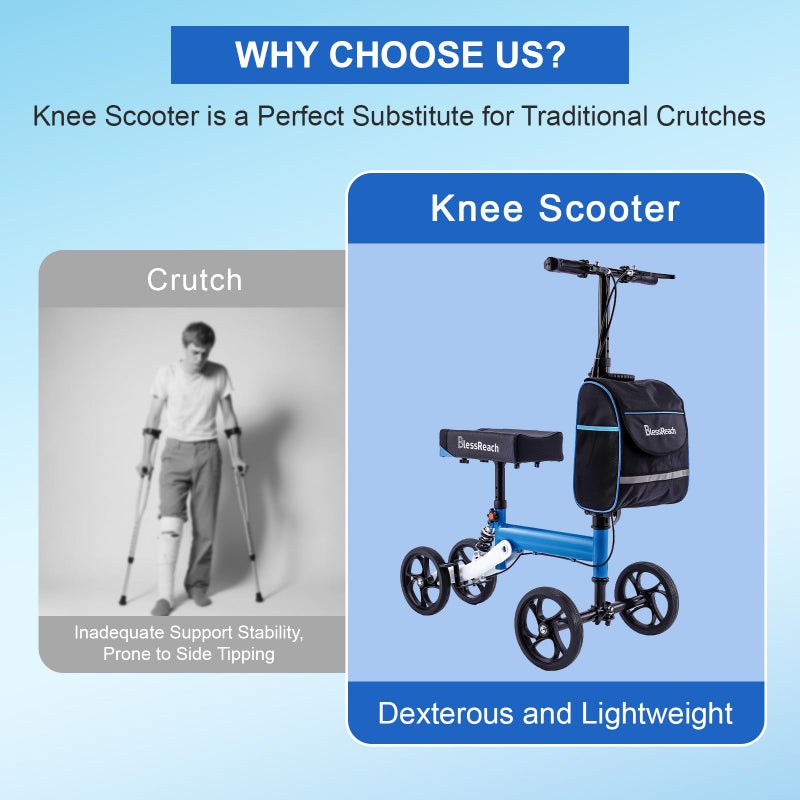 BlessReach Knee Scooter Steerable Knee Walker Deluxe Medical Scooter for Foot Injuries Adult Compact Crutches,Supports Up to 300 lbsï¼ˆBlueï¼‰ - Image 4