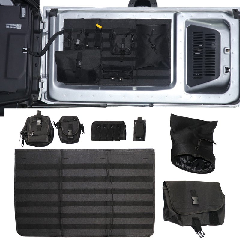 RERPRO Tailgate Storage Bag for 2021 2022 2023 2024 2025 Ford Bronco 24 Door Interior Accessories Cargo Tools Organizer Rear Trunk Pockets Detachable Oxford Bags 7PcsSet Black