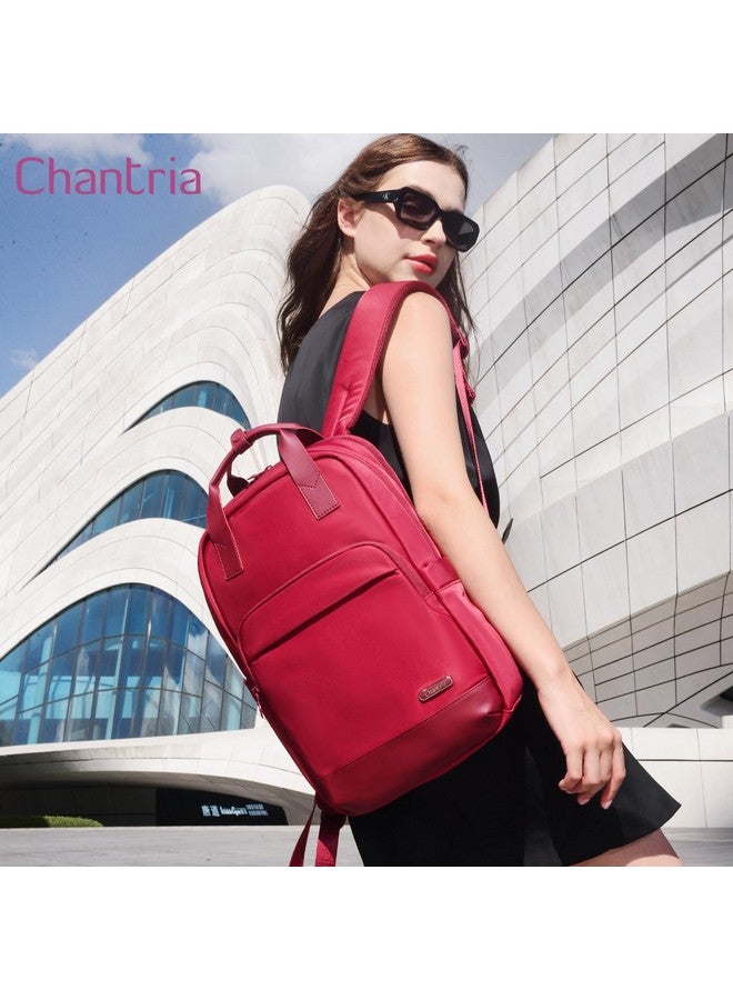 Chantria Stylish Backpack for Women 12L Small 14-inch Laptop Bag Water-resistant Skin-friendly Nylon 2 in 1 Backpack Handbag Multiple Pocket for Office Casual College (Burgundy) - Image 2