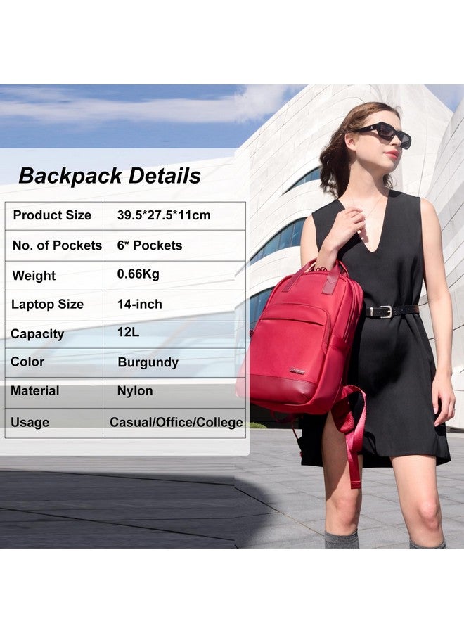 Chantria Stylish Backpack for Women 12L Small 14-inch Laptop Bag Water-resistant Skin-friendly Nylon 2 in 1 Backpack Handbag Multiple Pocket for Office Casual College (Burgundy) - Image 3