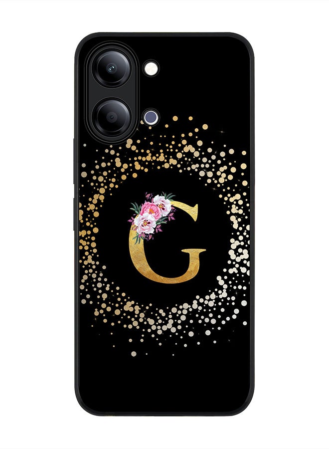 Stylizedd For vivo Y05 4G / Y6t 5G Case,Slim fit Camera Protection, Shockproof Thin Phone cover  - Custom Monogram Floral - G ( Black ) - Image 1