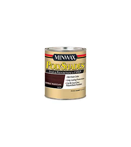 Minwax 219804444 Polyshades - Stain & Polyurethane in 1 Step, 275 VOC, 1/2 pint, Bombay Mahogany, Satin - Image 1