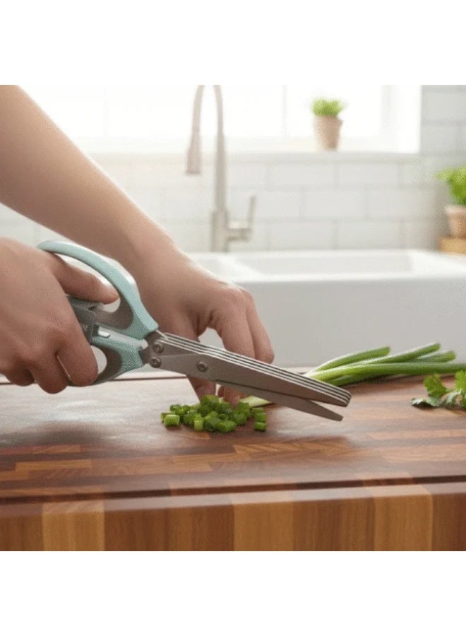 داني هوم مقص أعشاب المطبخ متعدد الشفرات من داني هوم – تصميم من الفولاذ المقاوم للصدأ بخمس شفرات مع مشط تنظيف وغطاء واقٍ - Image 4