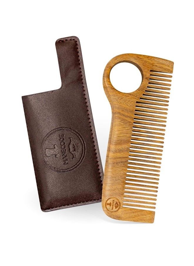 MANECODE Manecode Wooden Hair Comb for Men - Premium Quality Anti-Static Sandalwood and Eco-Leather Pocket - Small Giftable Craft Box  - Image 1