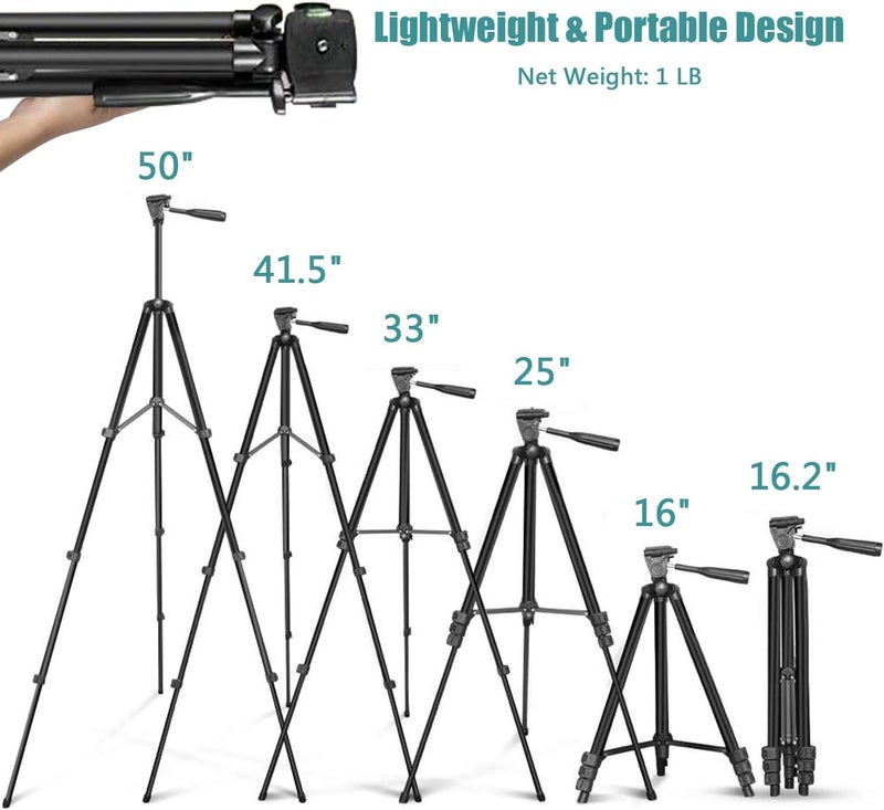 QITELE Phone Tripod 50" Extendable Cell Phone Tripod with Wireless Bluetooth Remote and Universal Phone Holder, Perfect for Video Recording/Selfies/Live Stream. - Image 2