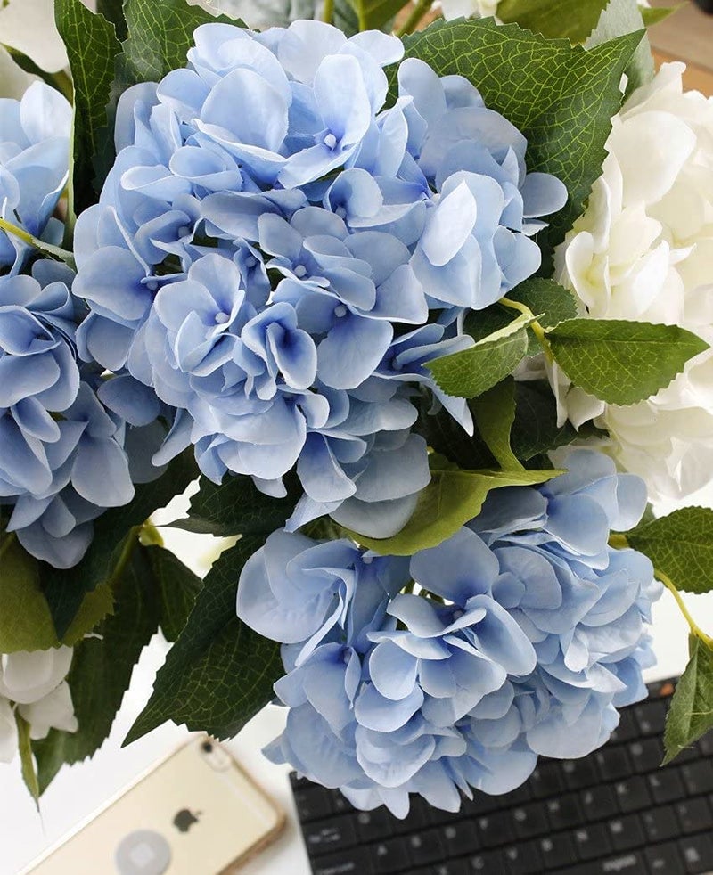 BS AMOR Fake Flowers Vintage Artificial Silk Hydrangea Flowers Bouquets Faux Hydrangea Stems 4 Pcs for Home Wedding Party Table Core Decoration (Blue, Pack of 4) - Image 2