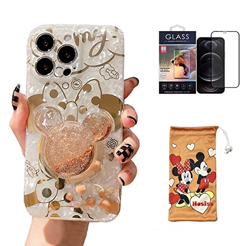 Hosiss Cartoon Case for iPhone 11 Pro Max 6.5'' with HD Screen Protector, Minnie Mouse with Quicksand Cell Phone Holder Strap Soft TPU Shockproof Protective for Girls Women - Image 1