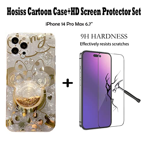 Hosiss Cartoon Case for iPhone 11 Pro Max 6.5'' with HD Screen Protector, Minnie Mouse with Quicksand Cell Phone Holder Strap Soft TPU Shockproof Protective for Girls Women - Image 2