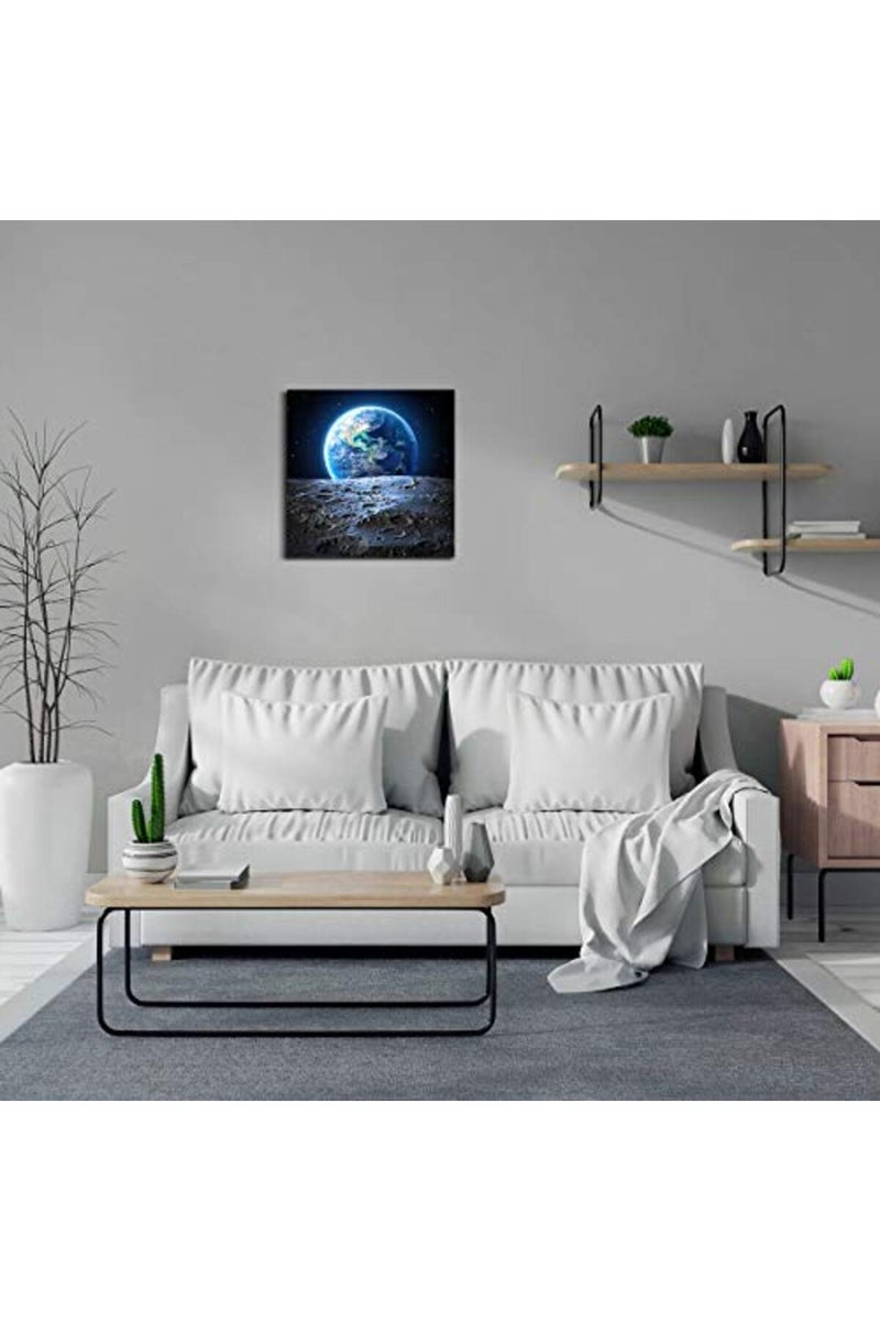 Earth Poster Canvas Wall Art - Earthrise from the Moon Outer Space Painting Home Office Universe Decor Framed Art Print Modern Pictures for Living Room Bedroom Decoration 12x12inch Ready to Hang - Image 5