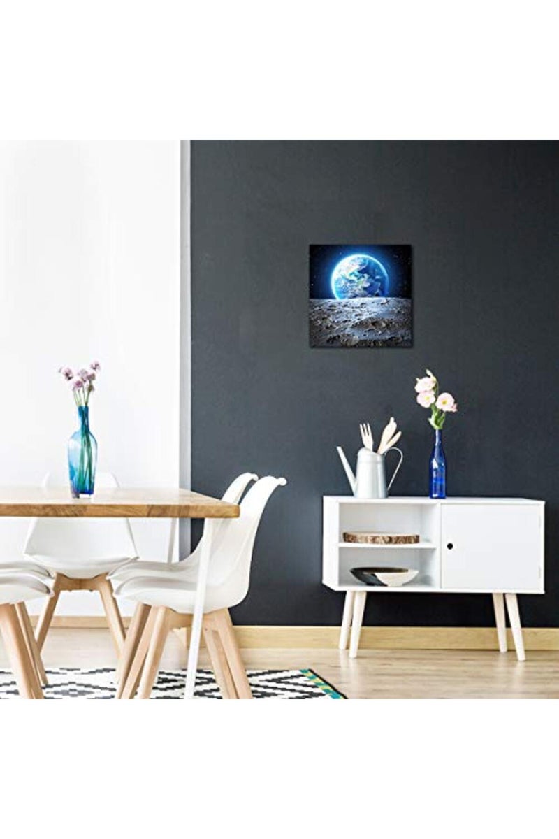 Earth Poster Canvas Wall Art - Earthrise from the Moon Outer Space Painting Home Office Universe Decor Framed Art Print Modern Pictures for Living Room Bedroom Decoration 12x12inch Ready to Hang - Image 4