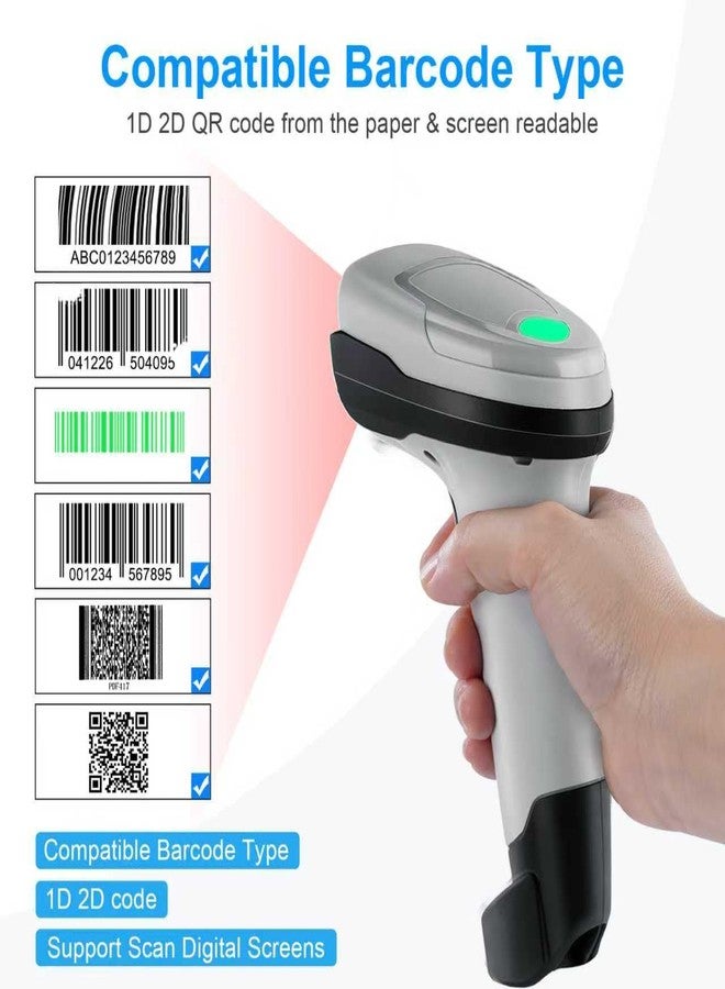 JRHC Barcode Scanner Wireless 1D 2D Bluetooth Barcode Reader with Stand 3 in 1 Bluetooth & 2.4G Wireless & USB Wired Connection PDF417 QR Data Matrix Handheld Bar Code Scanners - Image 2