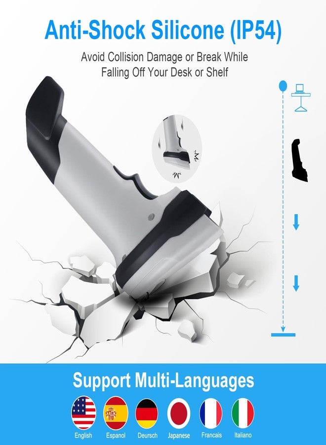 JRHC Barcode Scanner Wireless 1D 2D Bluetooth Barcode Reader with Stand 3 in 1 Bluetooth & 2.4G Wireless & USB Wired Connection PDF417 QR Data Matrix Handheld Bar Code Scanners - Image 5