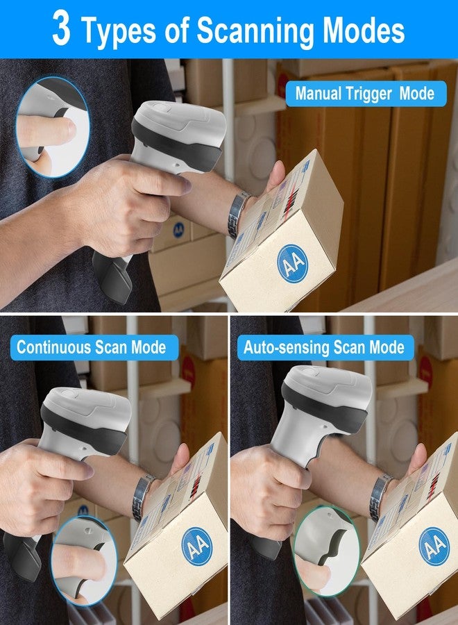 JRHC Barcode Scanner Wireless 1D 2D Bluetooth Barcode Reader with Stand 3 in 1 Bluetooth & 2.4G Wireless & USB Wired Connection PDF417 QR Data Matrix Handheld Bar Code Scanners - Image 4