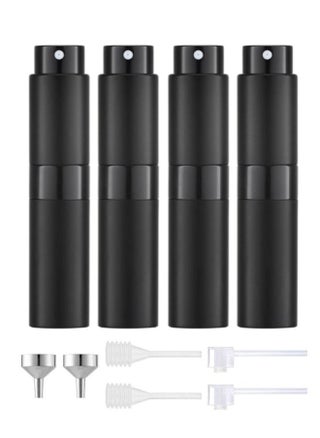 4-Piece 8ml Perfume Atomizer Refillable, Portable Empty Mini Spray Bottle for Perfume, Cologne, Liquid Sprayer, Rotating Design Use Aluminum Shell And Glass Liner, Includes Dispensing Tool, Black - pzsku/ZD6BE8576D09DB0738E42Z/45/_/1684771615/605fbe54-5a20-454a-afee-7ea221e178ce