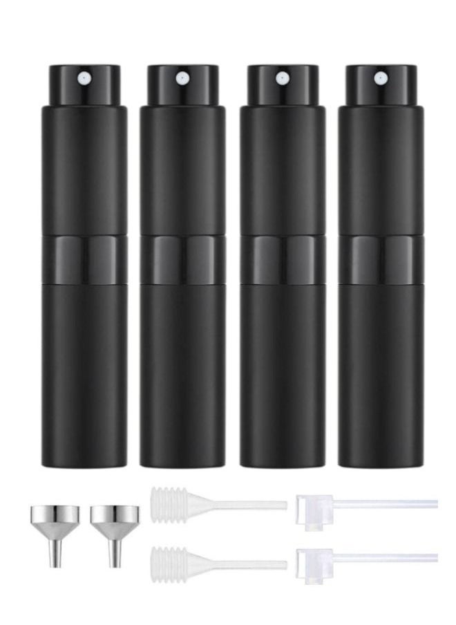 Generic - 4-Piece 8ml Perfume Atomizer Refillable, Portable Empty Mini Spray Bottle for Perfume, Cologne, Liquid Sprayer, Rotating Design Use Aluminum Shell And Glass Liner, Includes Dispensing Tool, Black - Image 1