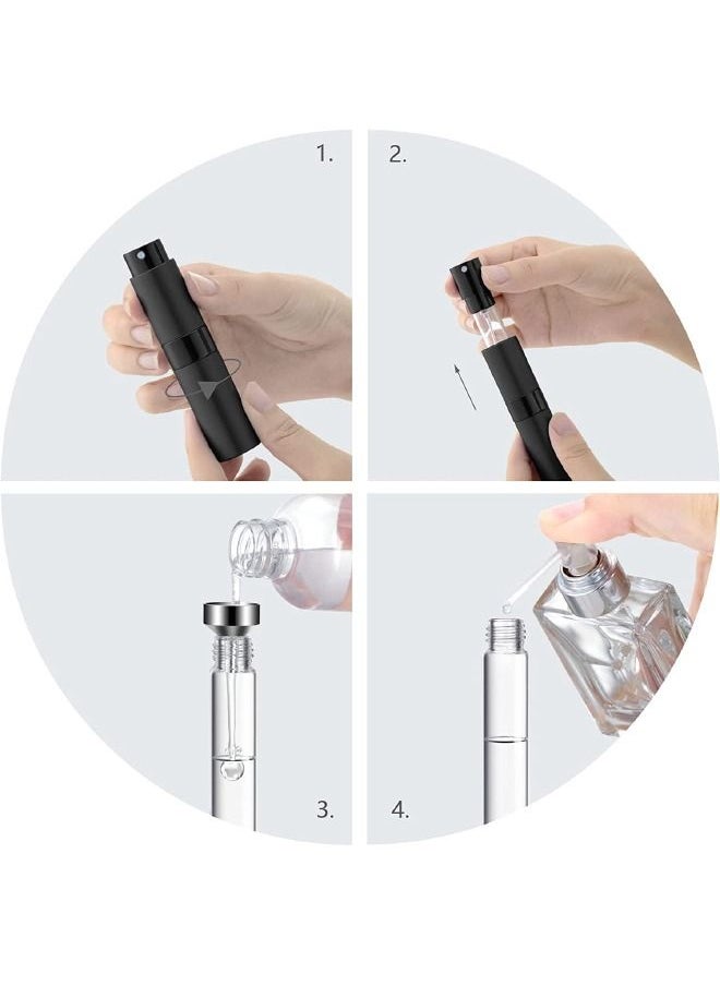 Generic - 4-Piece 8ml Perfume Atomizer Refillable, Portable Empty Mini Spray Bottle for Perfume, Cologne, Liquid Sprayer, Rotating Design Use Aluminum Shell And Glass Liner, Includes Dispensing Tool, Black - Image 1