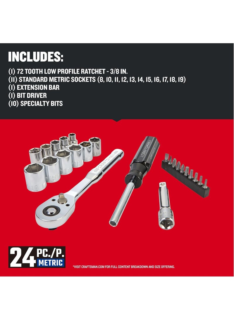 CRAFTSMAN CRAFTSMAN Mechanics Tool Set 24 Piece 38 Inch Drive Metric CMMT12111  - Image 3