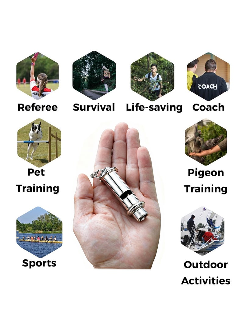 صافرة معدنية من الستانلس ستيل بصوت عالي مع حبل تعليق – صافرة طوارئ وتدريب ورياضة – مثالية للحكام، المدربين، النجاة، تدريب الحيوانات الأليفة والأنشطة الخارجية (لون فضي) - Image 4