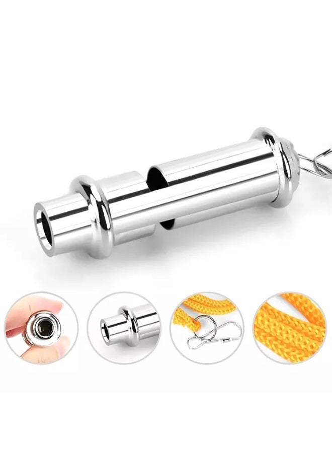 صافرة معدنية من الستانلس ستيل بصوت عالي مع حبل تعليق – صافرة طوارئ وتدريب ورياضة – مثالية للحكام، المدربين، النجاة، تدريب الحيوانات الأليفة والأنشطة الخارجية (لون فضي) - Image 1