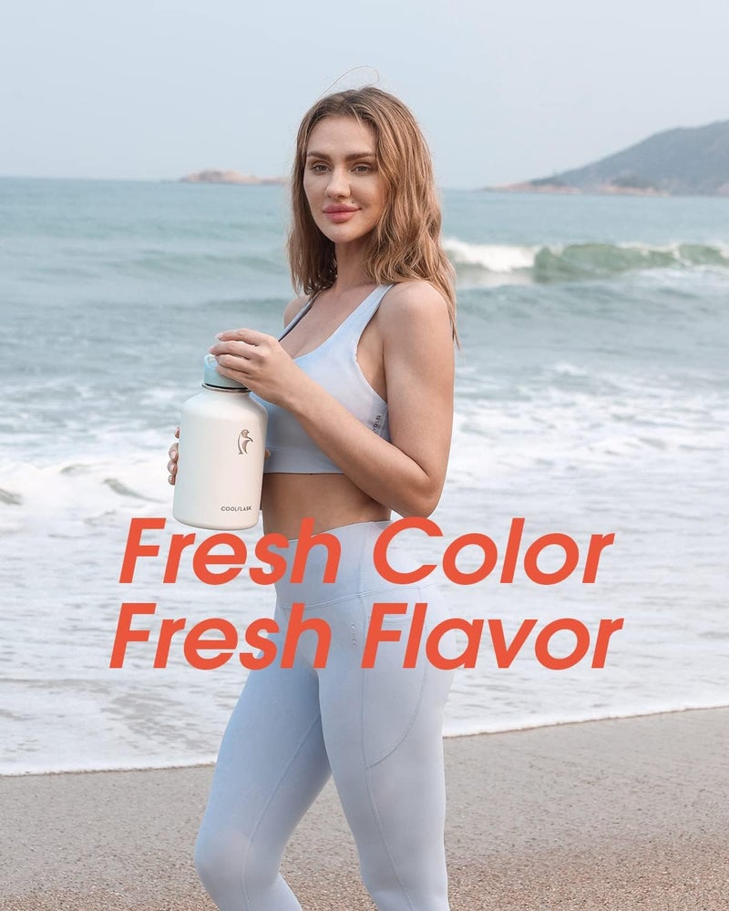 Coolflask 2L Stainless Steel Water Bottle with PU Leather Case, Insulated Water Bottles with Straw Lid, Half Gallon Metal Water Bottle, Keep Cold for 48 Hours Hot 24 Hours, Glacier White - Image 3