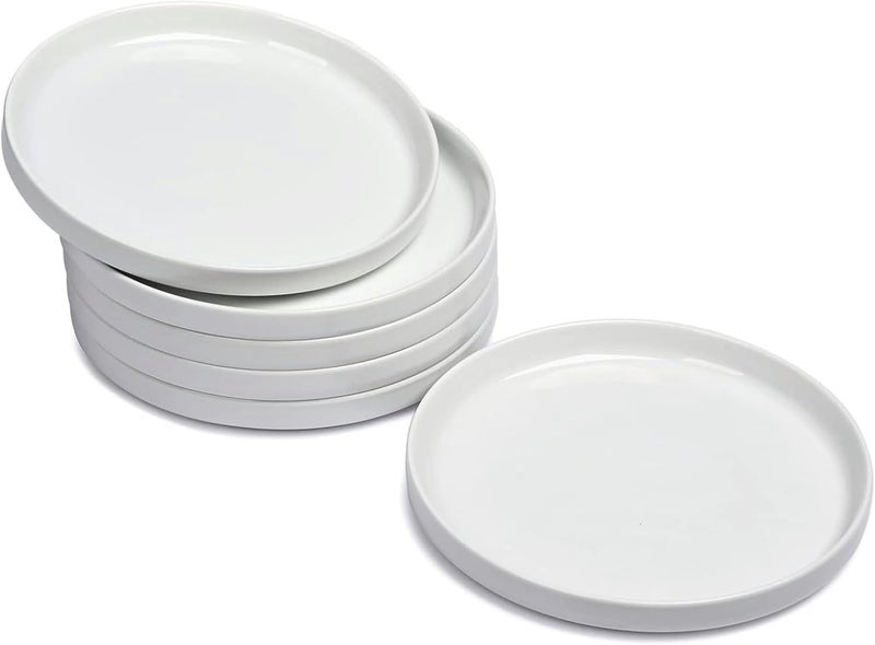 WishDeco Ceramic Appetizer Plates Set of 6, Small Dessert Plates Φ18 cm / 7 inch, White Round Salad Plate, Porcelain Dinner Dishes for Cake, Waffle, Pasta, Microwave & Dishwasher Safe - Image 1
